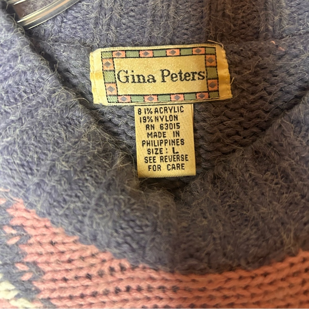 Vintage 90s Gina Peters Knit Sweater Aztec Cabin Grandpa Y2K Large - Picture 3 of 10